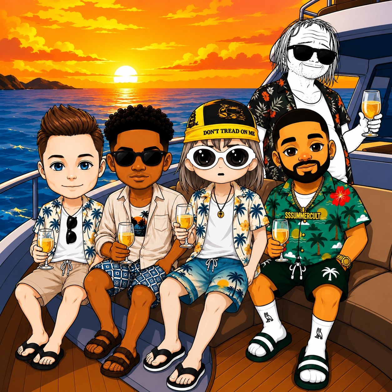 Summer Cult watching sunset from a yacht